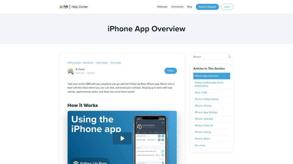 Follow Up Boss Help Center iPhone App Overview
