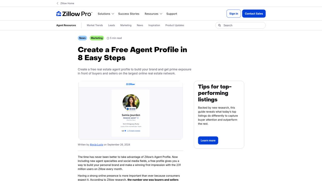 Zillow's Create a Free Agent Profile in 8 Easy Steps guide