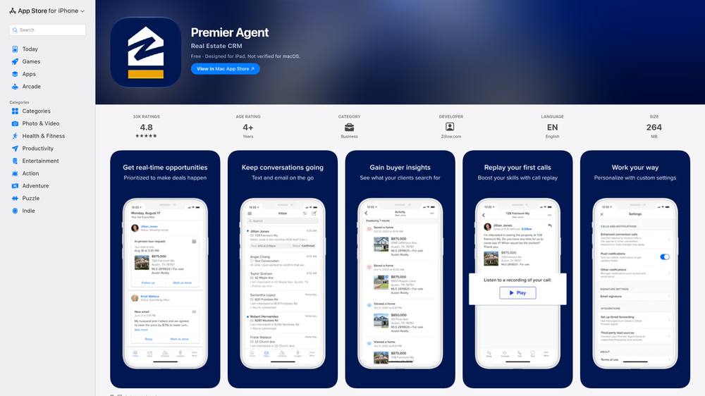 Premier Agent app listing on the Apple App Store